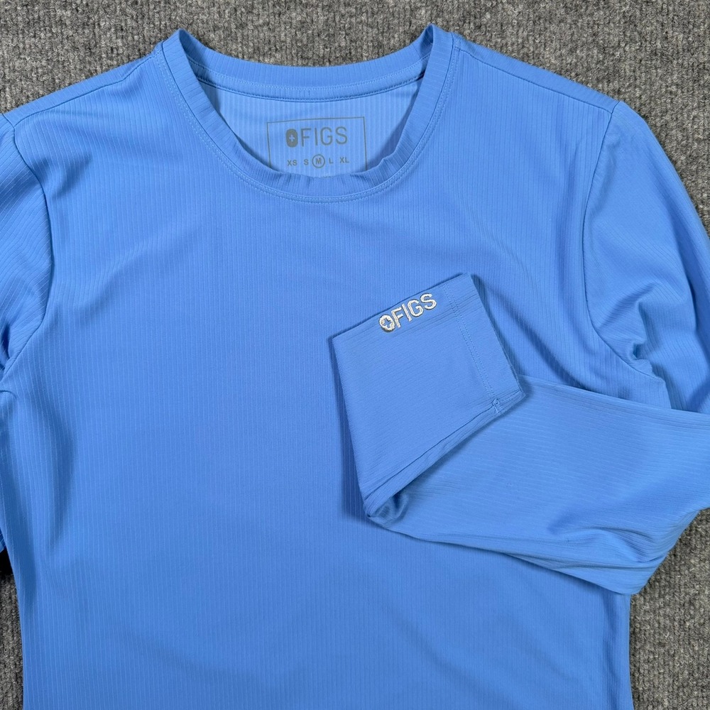 FIGS Ribbed Long Sleeve Underscrub Top Womens Medium Blue 1000829